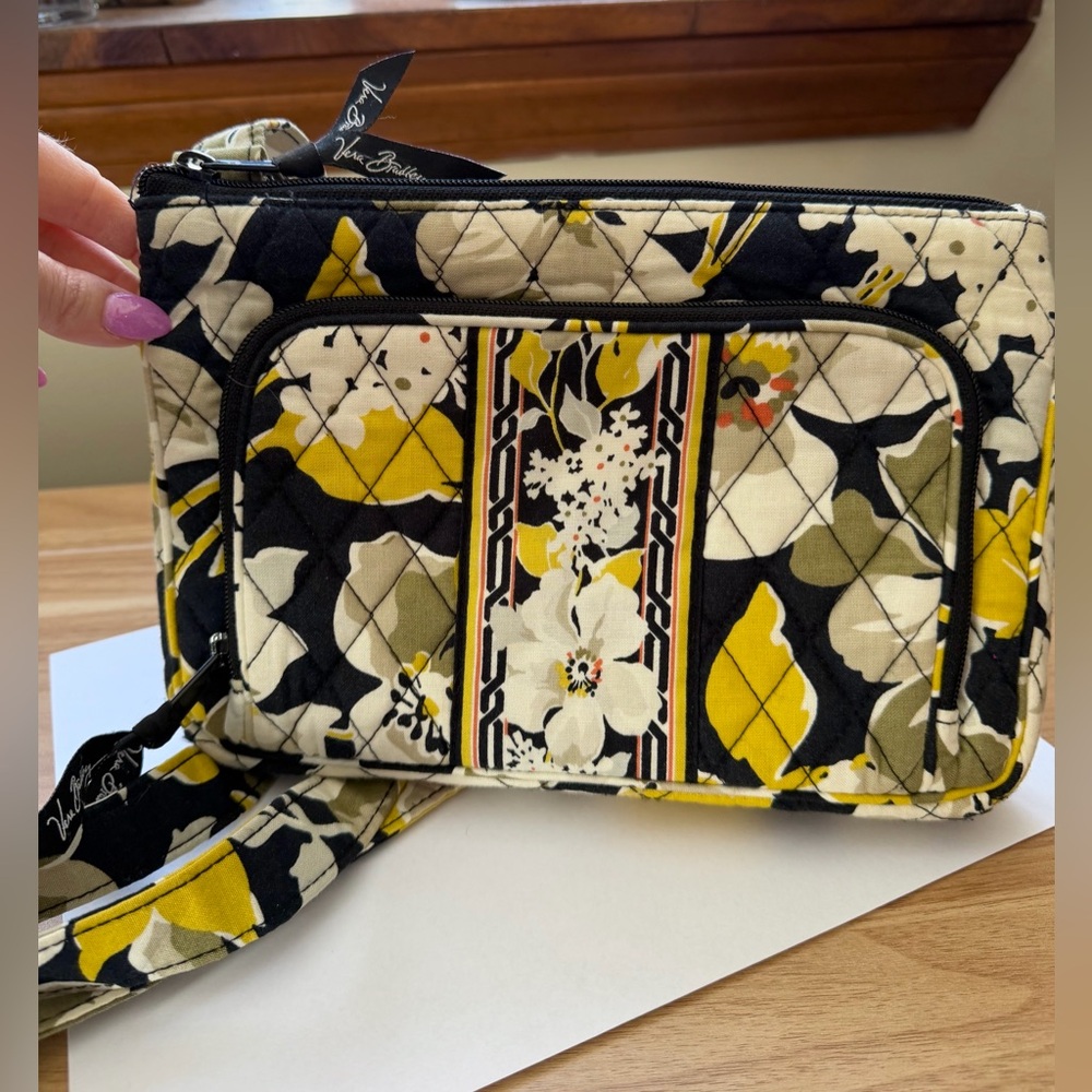 Vera Bradley Floral Crossbody Bag - Yellow & Black, Adjustable Strap - Picture 5 of 16